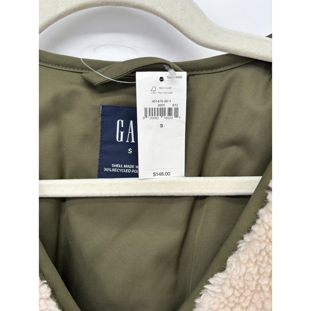 Gap Green and Beach Pebble Beige Mixed-Media Sherpa Jacket NWT - Picture 5 of 7